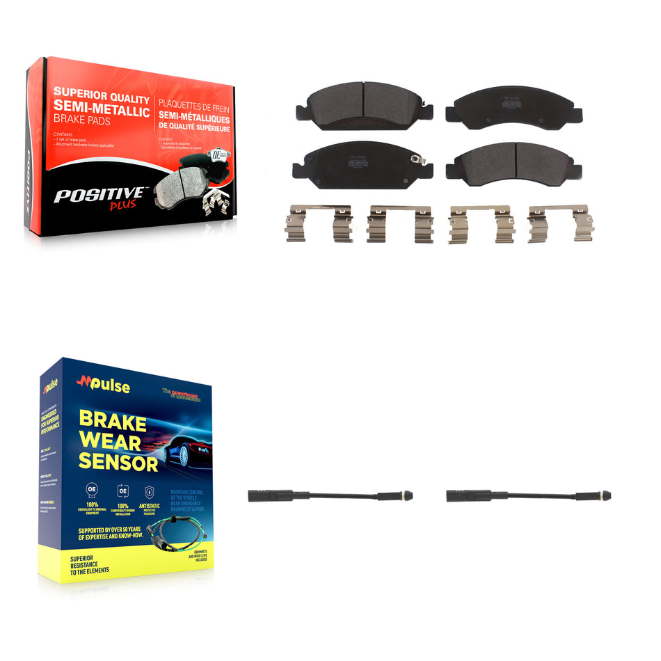 Front Semi-Metallic Brake Pads Wear Sensor Kit For GMC Chevrolet Silverado 1500 LD Sierra KPW-100942