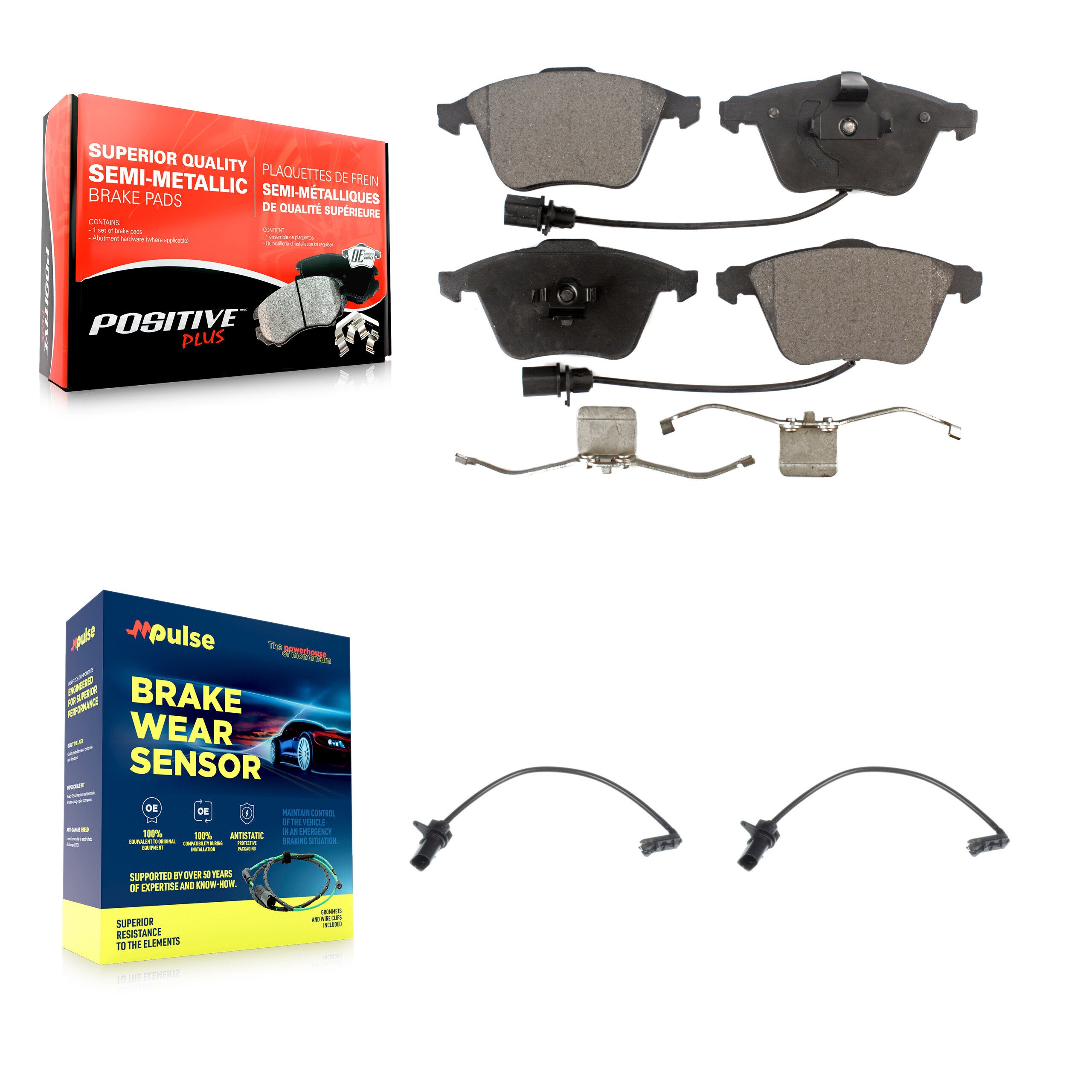 Front Semi-Metallic Disc Brake Pads And Extra Wear Sensors Kit For 2011 Audi A6 KPW-100960