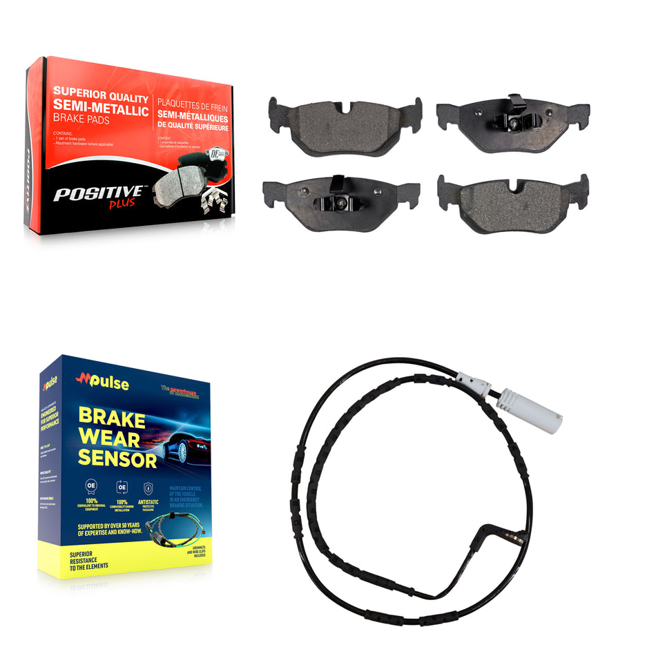 Rear Semi-Metallic Brake Pad And Wear Sensor Kit For BMW 323i 328i 128i xDrive 328xi 325i KPW-100992