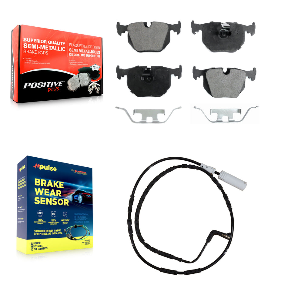 Rear Semi-Metallic Disc Brake Pads And Wear Sensors Kit For 2005 BMW 330xi 3.0L KPW-100996