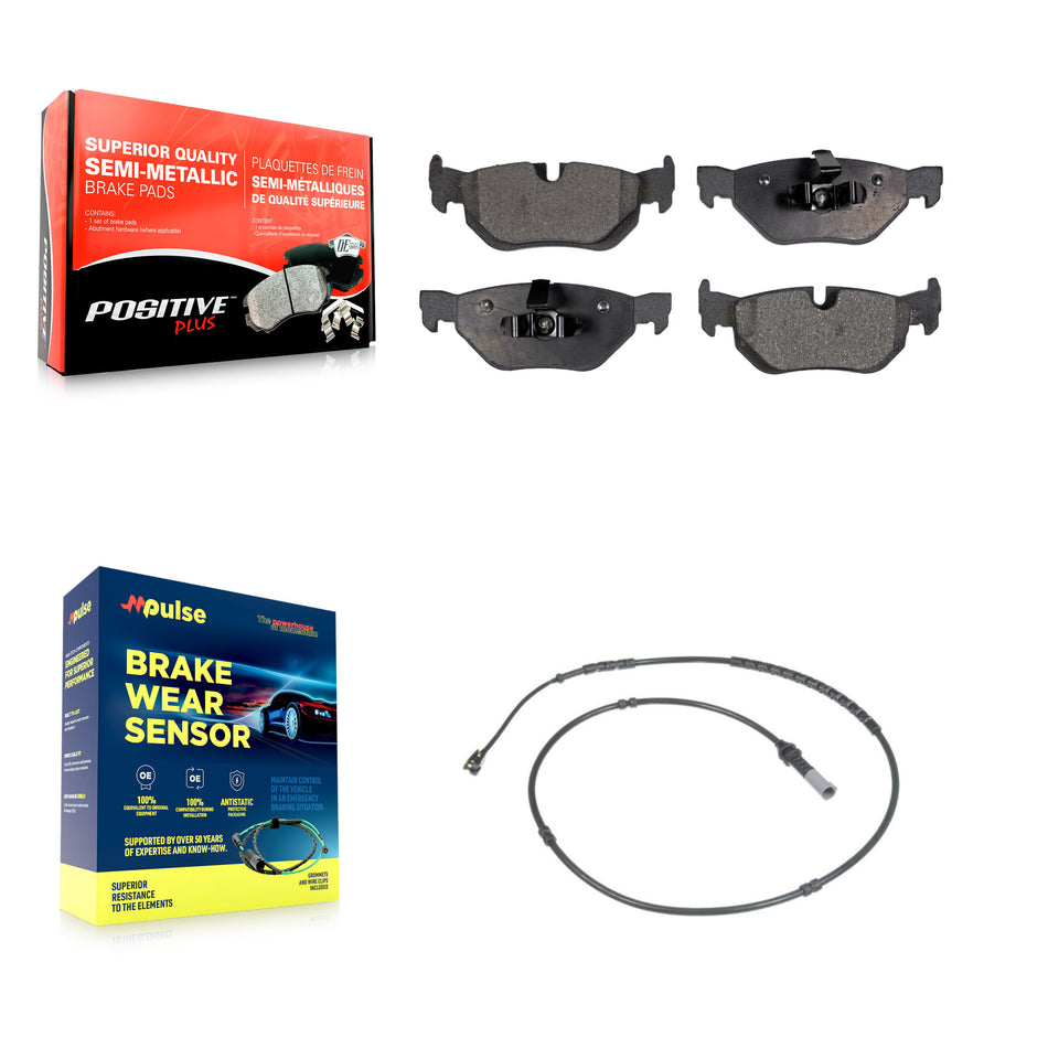 Rear Semi-Metallic Disc Brake Pads And Wear Sensors Kit For 2013 BMW 328i xDrive 3.0L KPW-101009