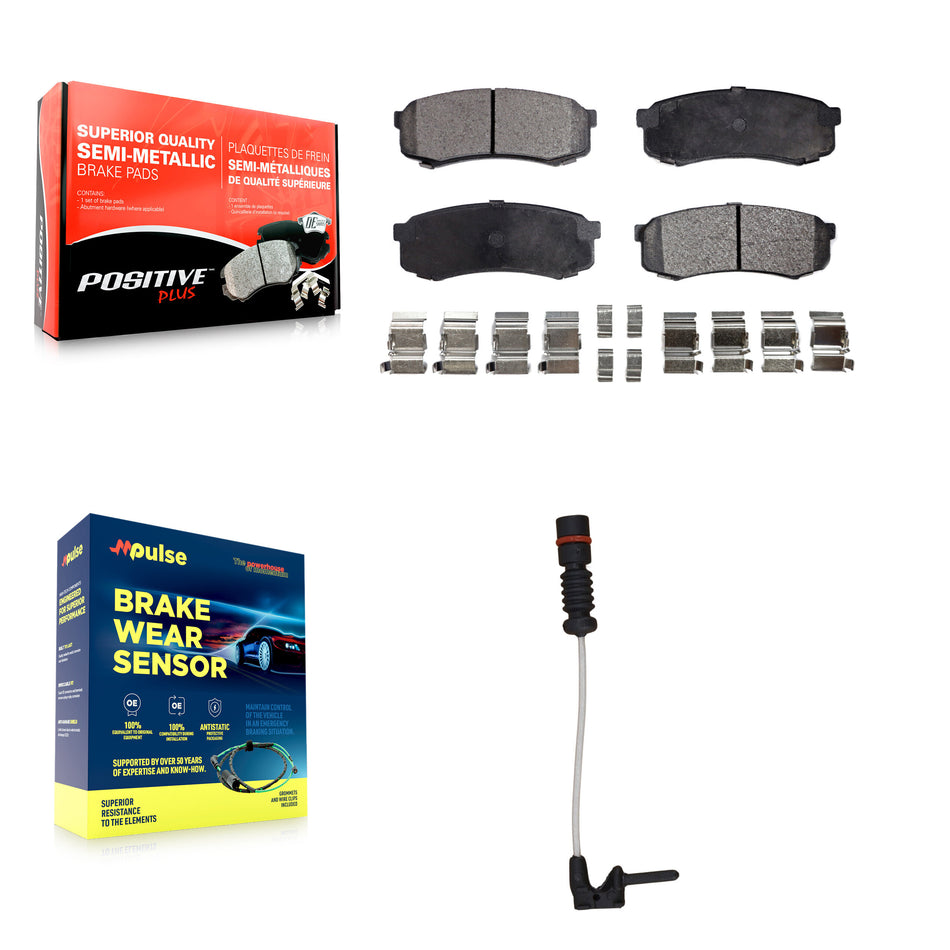 Rear Semi-Metallic Disc Brake Pad And Wear Sensor Kit For 2000 Mercedes-Benz C43 AMG 4.3L KPW-101020