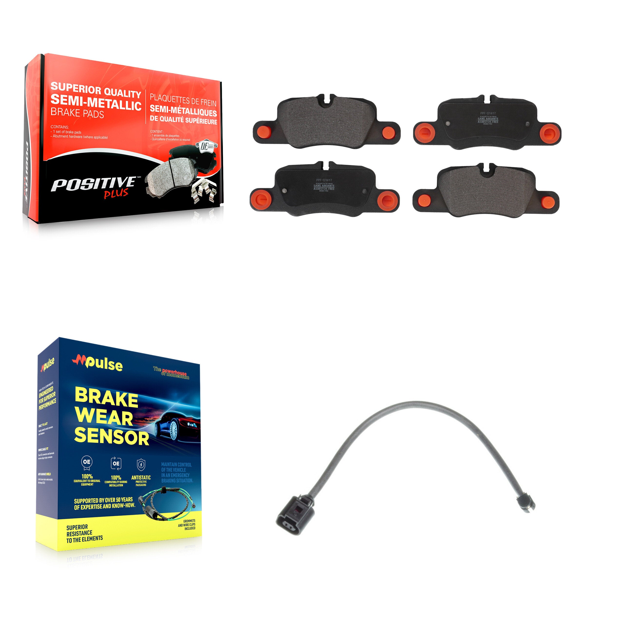 Rear Semi-Metallic Brake Pads Wear Sensor Kit For 2012-2016 Porsche Panamera with Harness KPW-101029