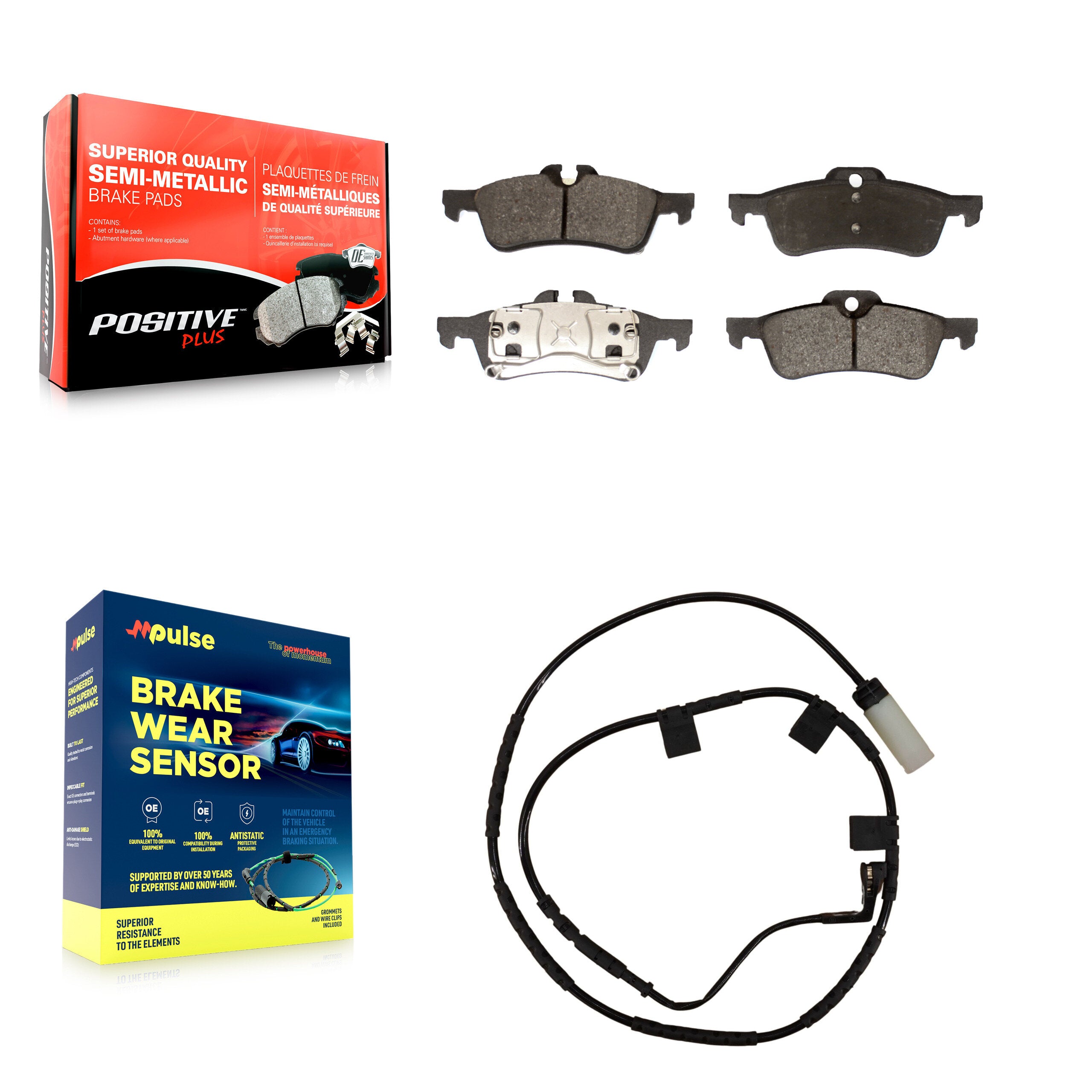 Rear Semi-Metallic Disc Brake Pads And Wear Sensors Kit For 2006 Mini Cooper 1.6L KPW-101036