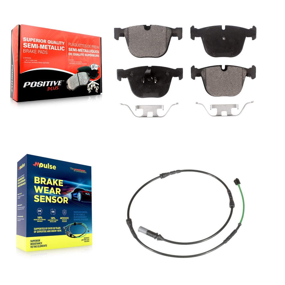 Rear Semi-Metallic Disc Brake Pads And Wear Sensors Kit For BMW 535i GT xDrive 550i KPW-101048