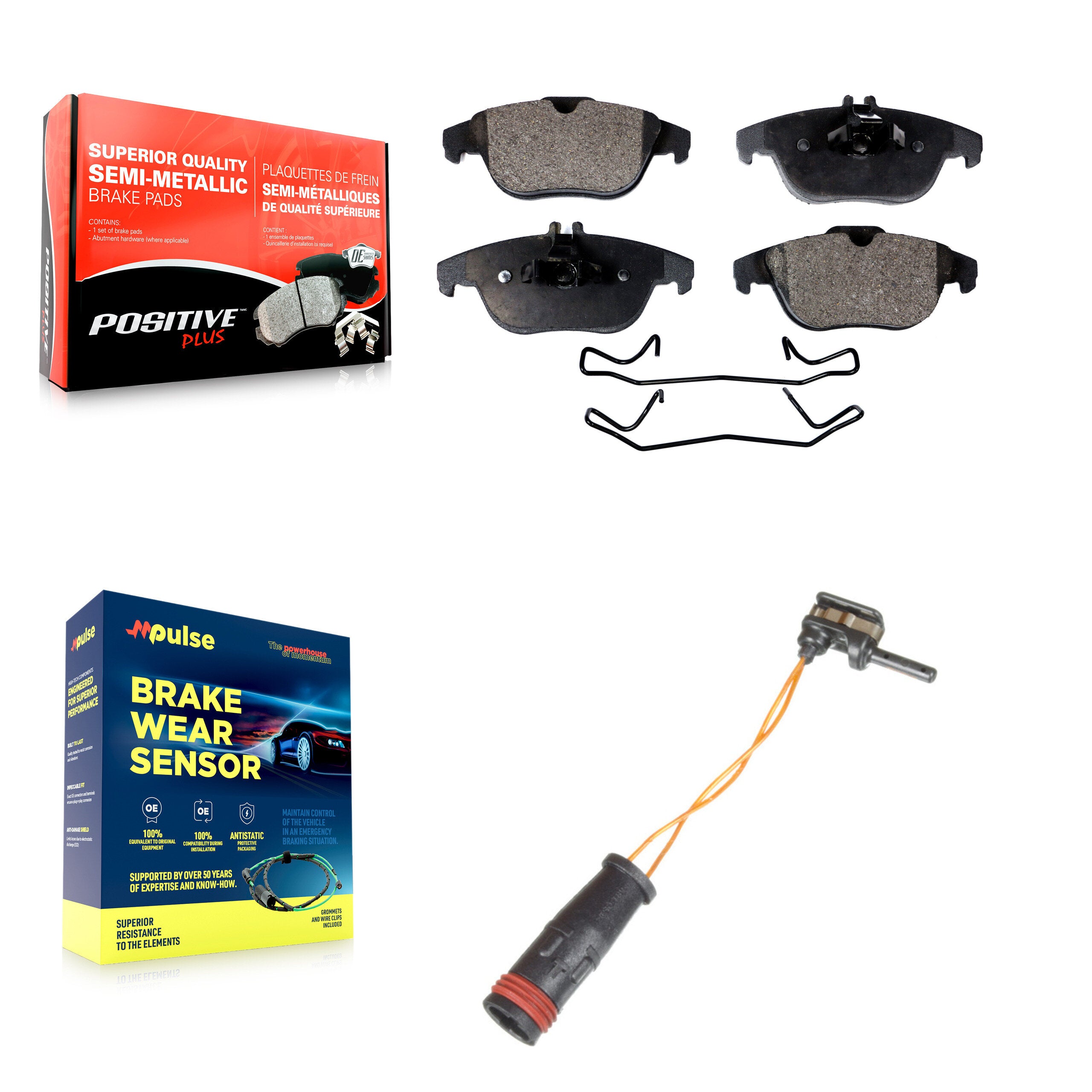 Rear Semi-Metallic Brake Pads & Wear Sensor Kit For Mercedes-Benz C300 GLK350 GLK250 E350 KPW-101051
