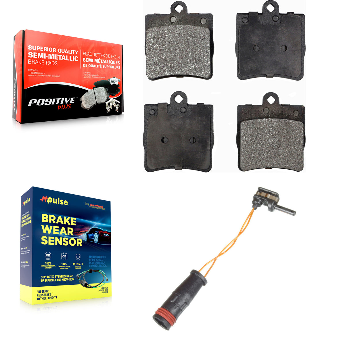 Rear Semi-Metallic Disc Brake Pads And Wear Sensors Kit For Mercedes-Benz C230 C240 KPW-101054