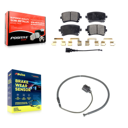 Rear Semi-Metallic Disc Brake Pads & Extra Wear Sensor Kit For Volkswagen Phaeton Audi S6 KPW-101086
