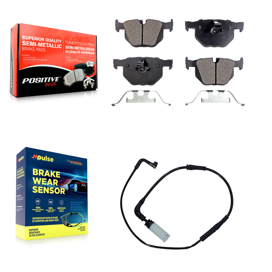 Rear Semi-Metallic Brake Pad And Wear Sensor Kit For BMW 530i 530xi 528i xDrive 525i 535i KPW-101088