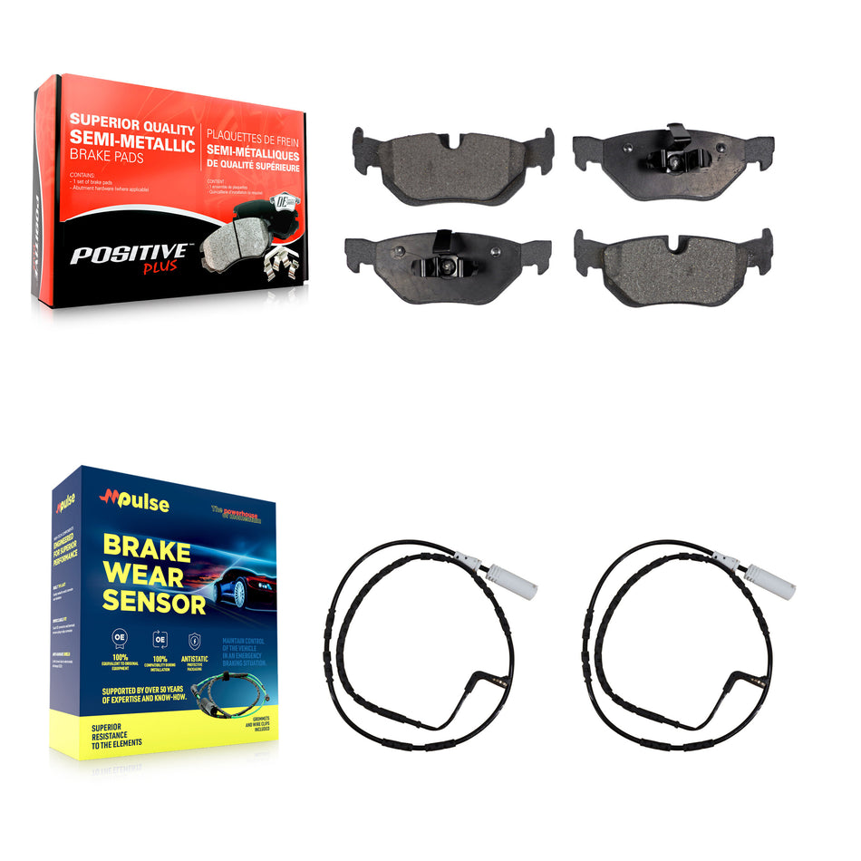 Rear Semi-Metallic Brake Pad And Wear Sensor Kit For BMW 323i 328i 128i xDrive 328xi 325i KPW-101128