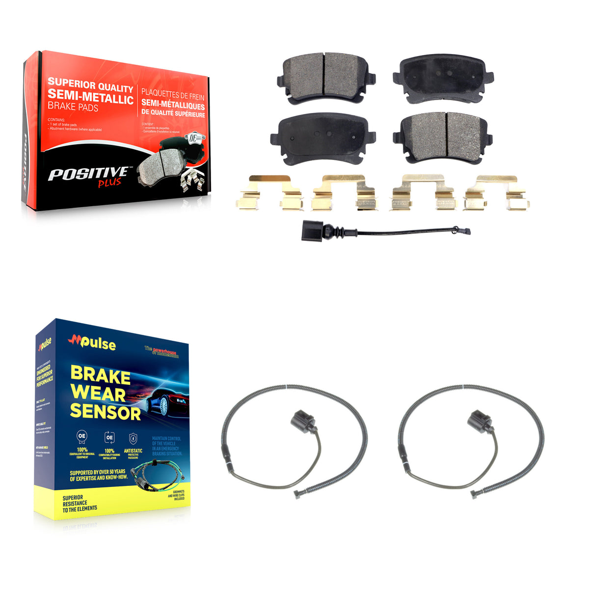 Rear Semi-Metallic Disc Brake Pads & Extra Wear Sensor Kit For Volkswagen Phaeton Audi S6 KPW-101222