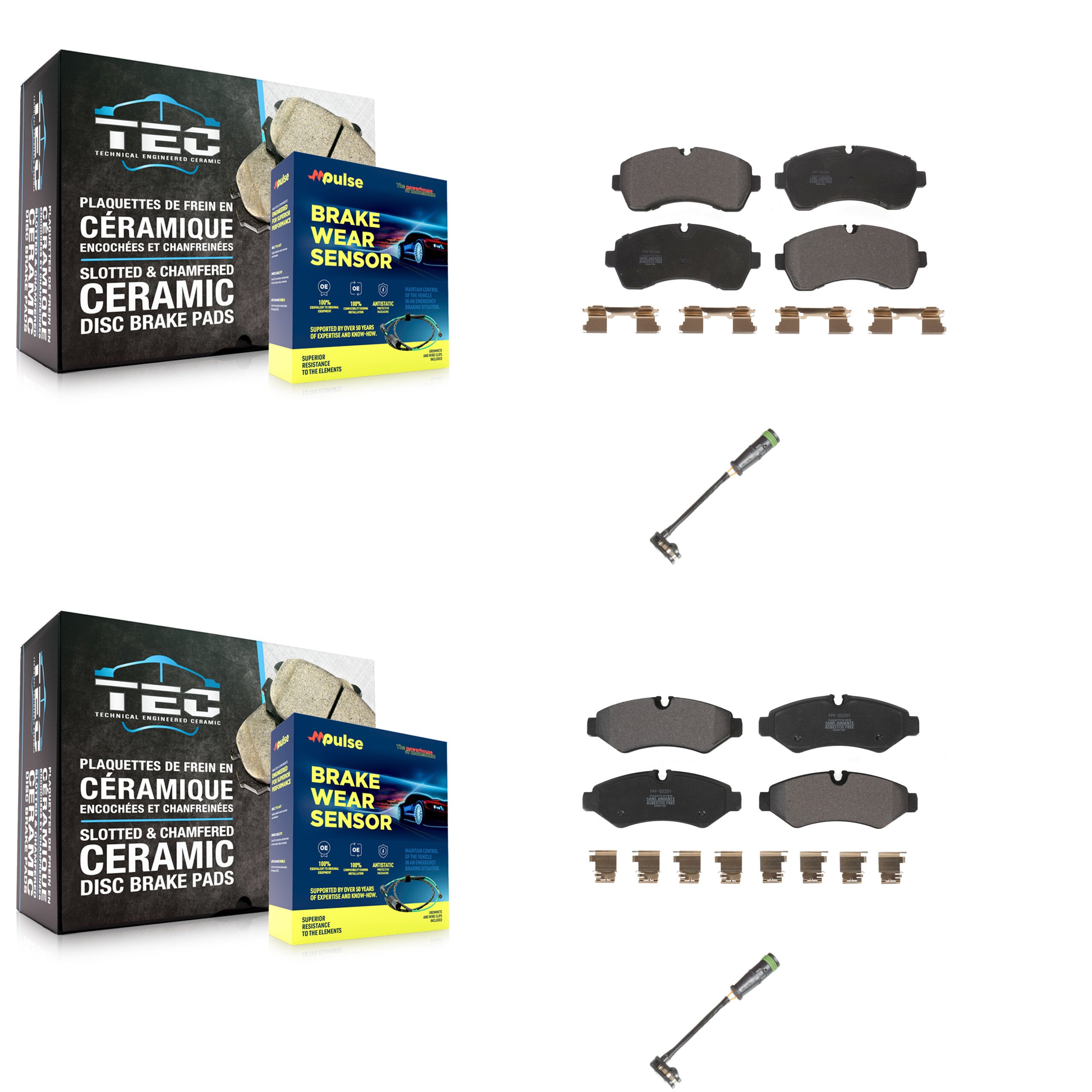 Front Rear Semi-Metallic Brake Pads & Wear Sensor Kit For Freightliner Sprinter 2500 3500 KPW-101236