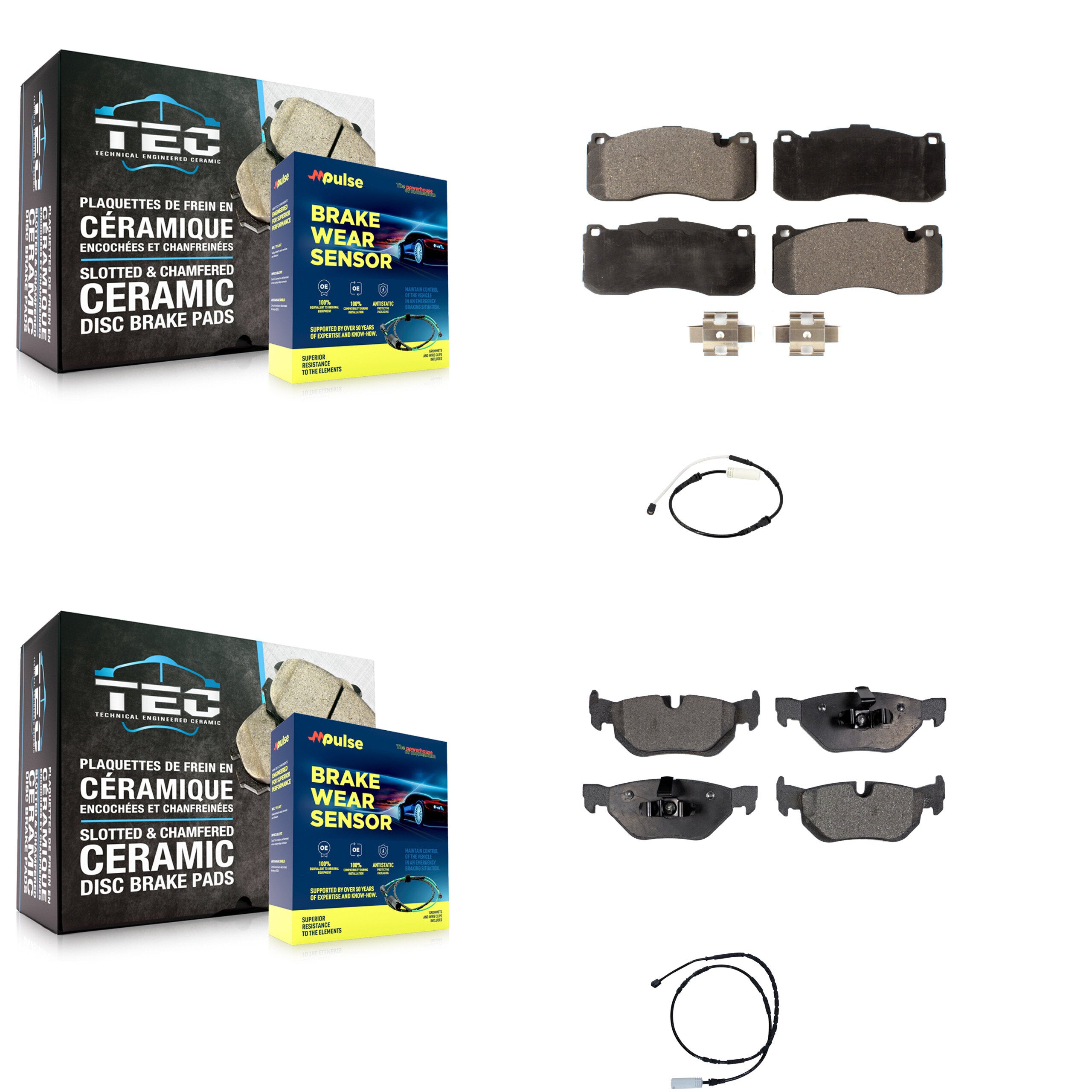 Front Rear Semi-Metallic Disc Brake Pads And Wear Sensors Kit For BMW 328i KPW-101238