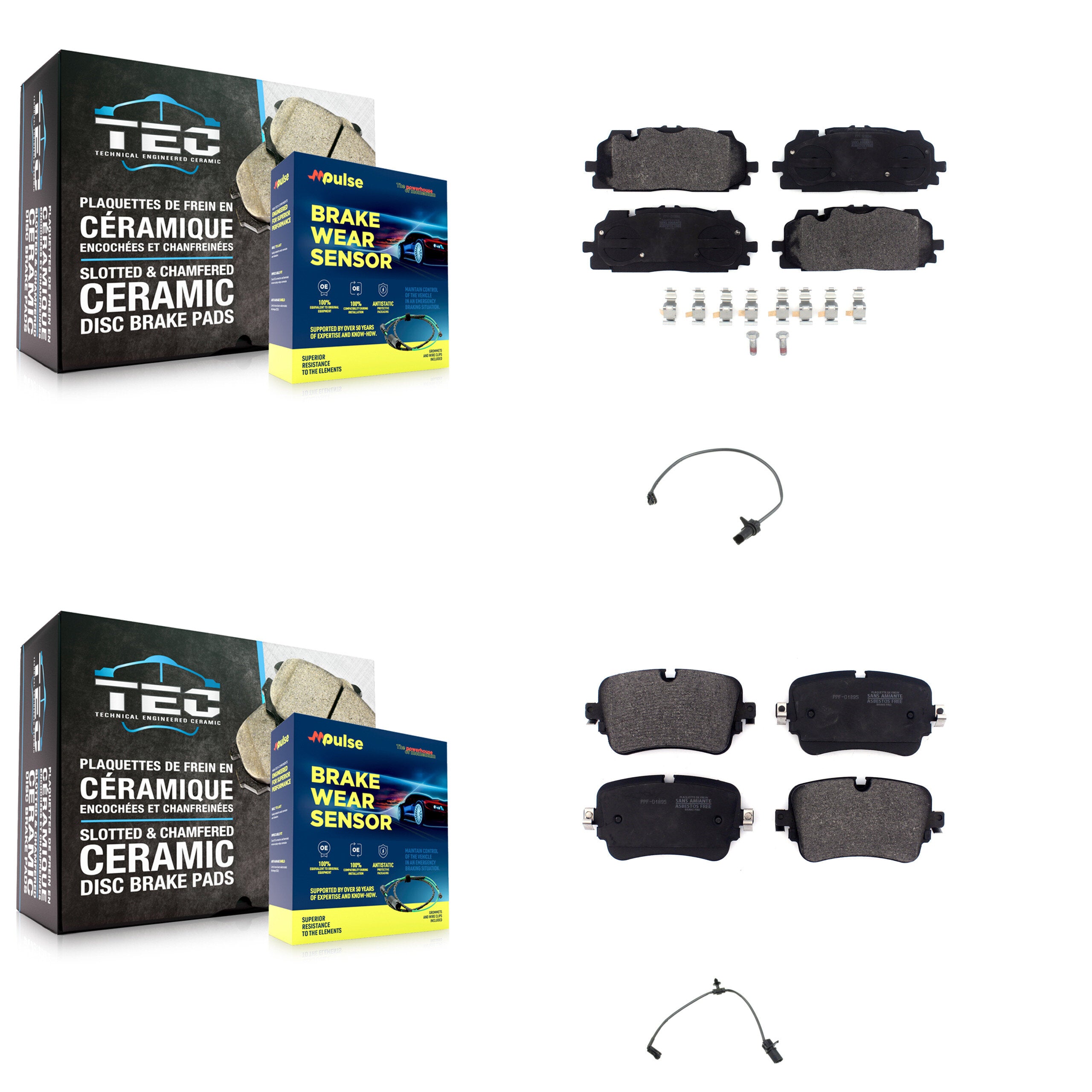 Front Rear Semi-Metallic Disc Brake Pads And Wear Sensors Kit For Audi Q7 Q8 A8 Quattro KPW-101243