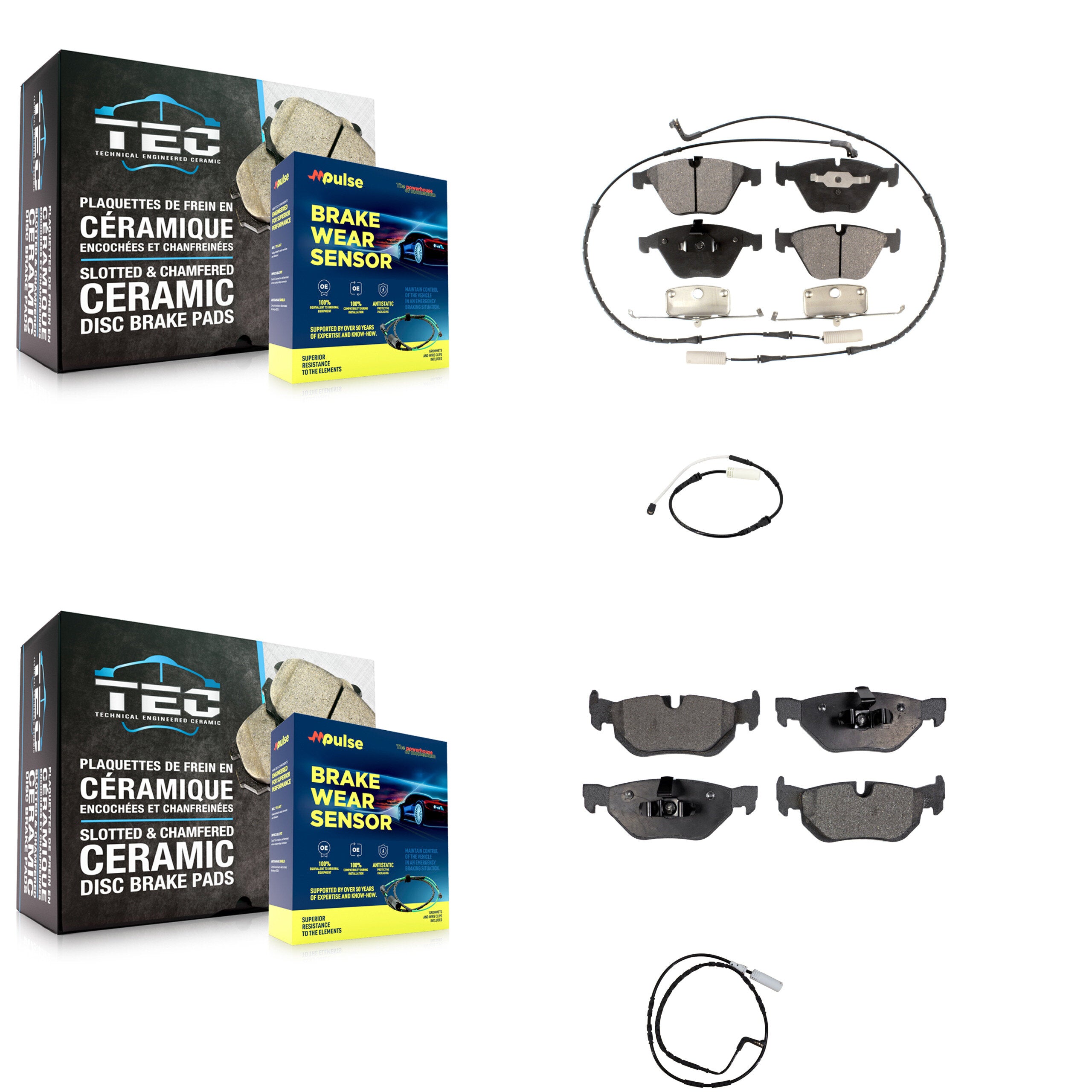 Front Rear Semi-Metallic Disc Brake Pads And Extra Wear Sensors Kit For BMW 323i 328i KPW-101248