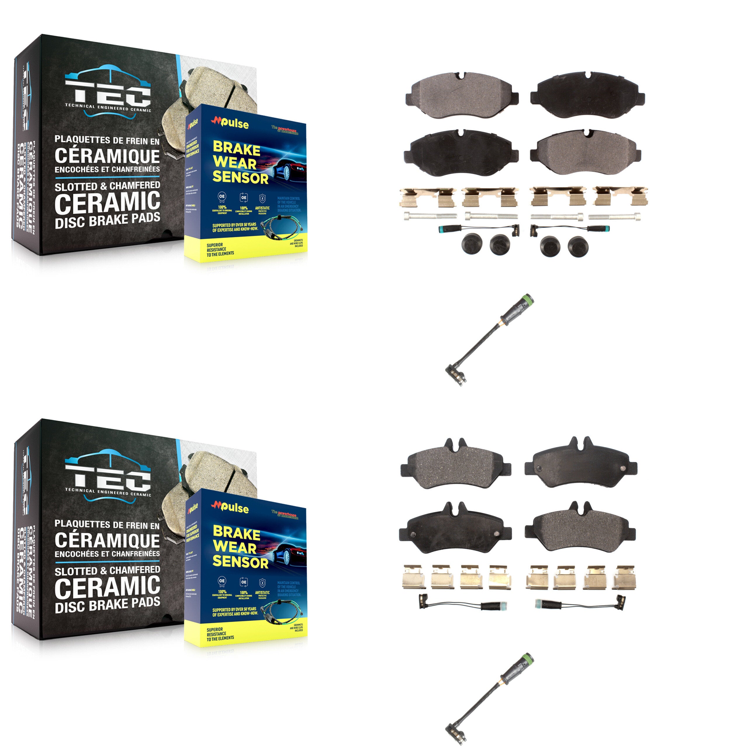 Front Rear Semi-Metallic Brake Pad & Extra Wear Sensor Kit For Freightliner Sprinter 2500 KPW-101251