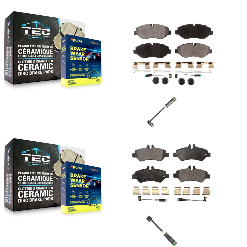Front Rear Semi-Metallic Brake Pad & Extra Wear Sensor Kit For Freightliner Sprinter 2500 KPW-101252