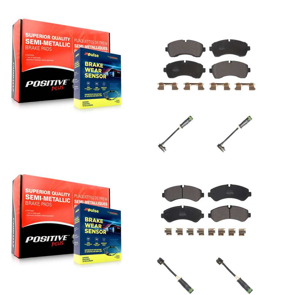 Front Rear Semi-Metallic Disc Brake Pads & Wear Sensor Kit For Freightliner Sprinter 4500 KPW-101264