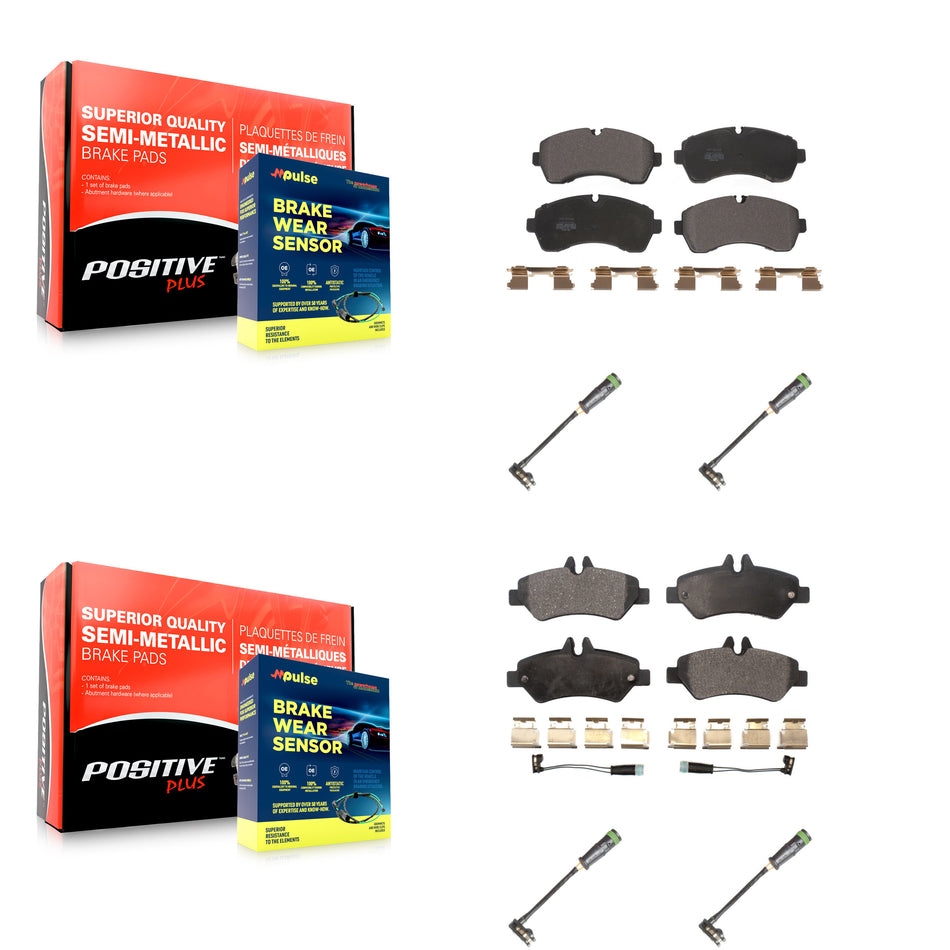 Front Rear Semi-Metallic Brake Pad & Extra Wear Sensor Kit For Freightliner Sprinter 3500 KPW-101271