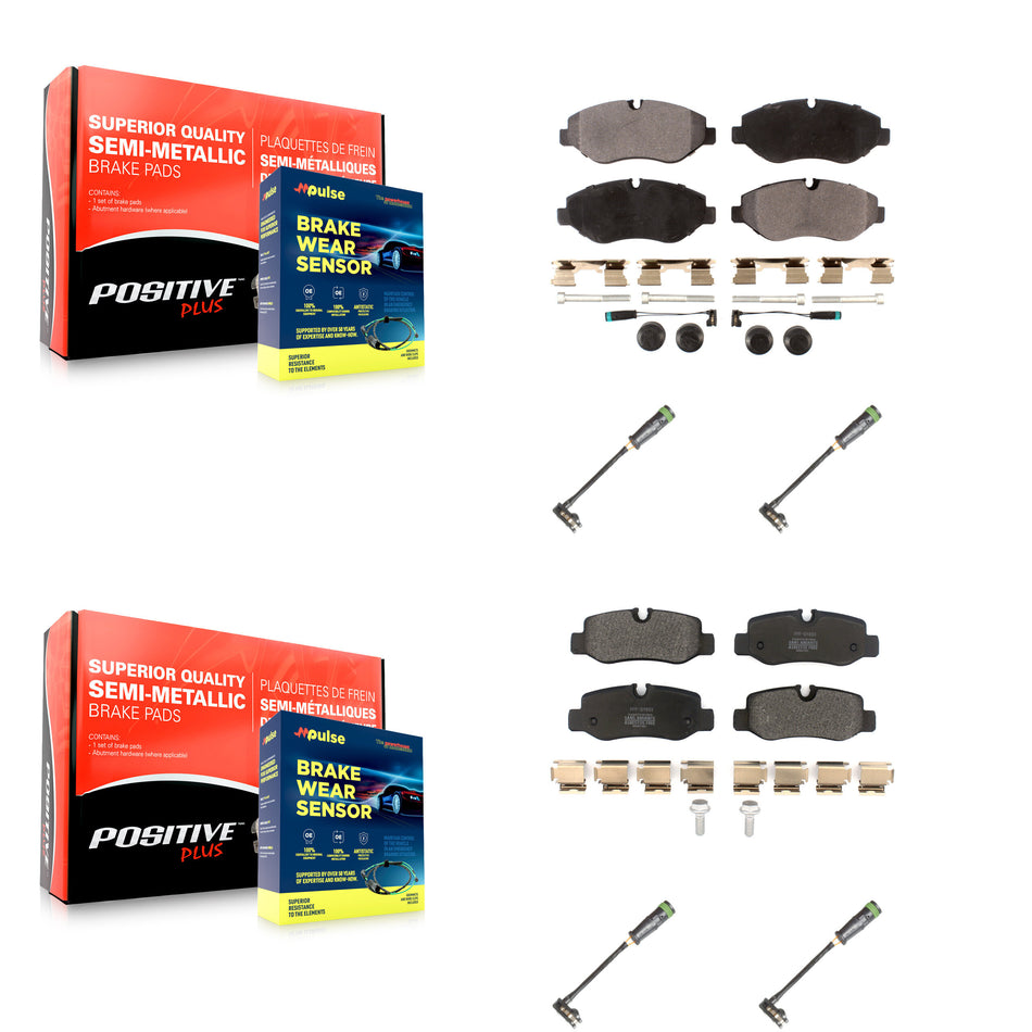 Front Rear Semi-Metallic Brake Pads & Extra Wear Sensor Kit For Mercedes-Benz Metris 2.0L KPW-101272