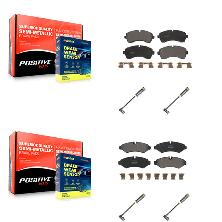 Front Rear Semi-Metallic Brake Pads & Wear Sensor Kit For Freightliner Sprinter 2500 3500 KPW-101273
