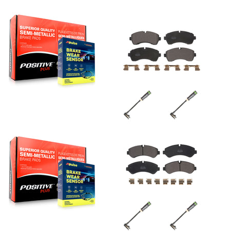 Front Rear Semi-Metallic Disc Brake Pads & Wear Sensor Kit For Freightliner Sprinter 3500 KPW-101274