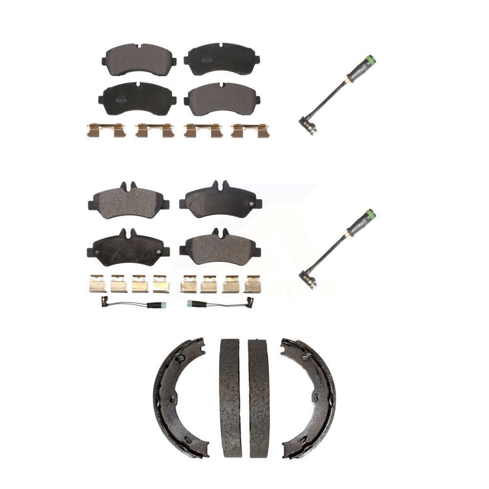 Front Rear Semi-Metallic Disc Brake Pads And Extra Wear Sensors Kit (5Pc) For KPW-101292
