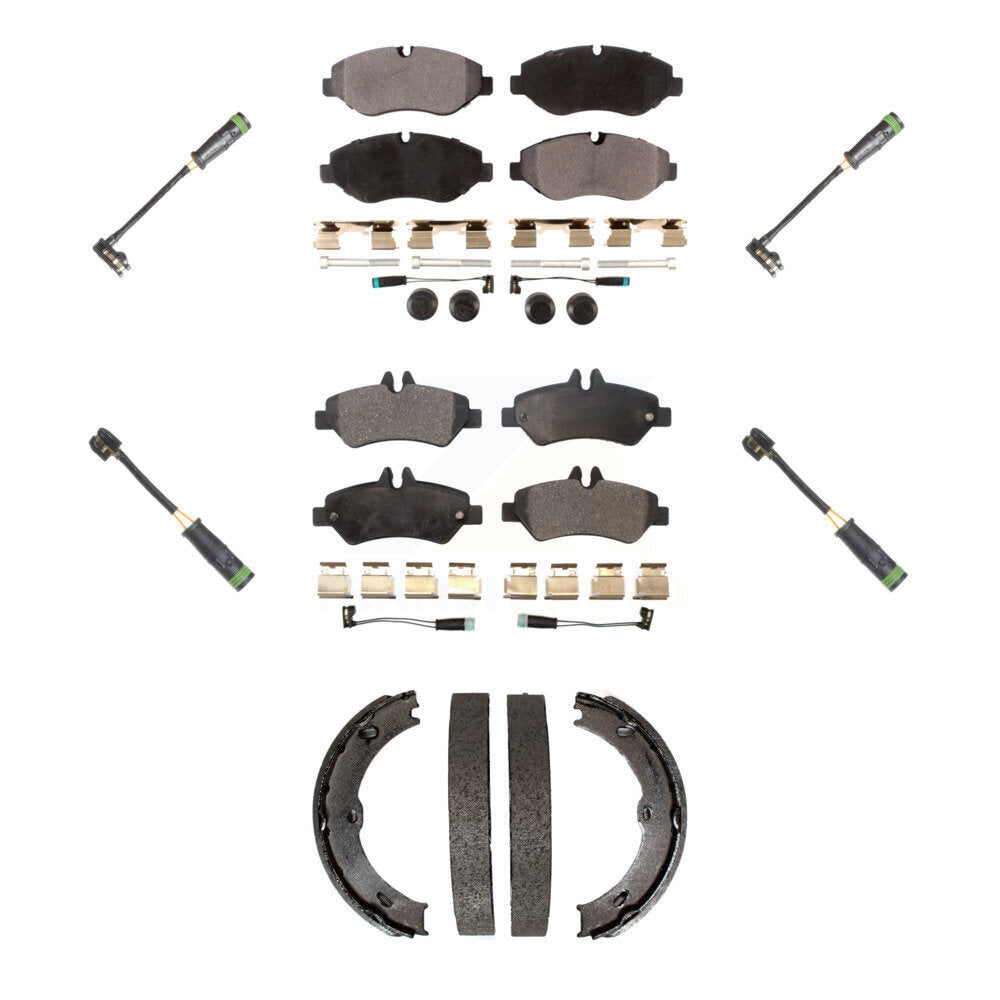 Front Rear Semi-Metallic Disc Brake Pads And Extra Wear Sensors Kit (7Pc) For KPW-101304