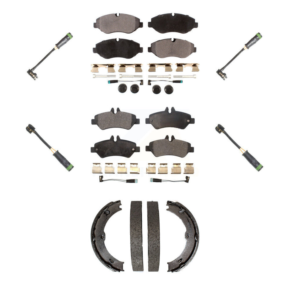 Front Rear Semi-Metallic Disc Brake Pads And Extra Wear Sensors Kit (7Pc) For KPW-101304