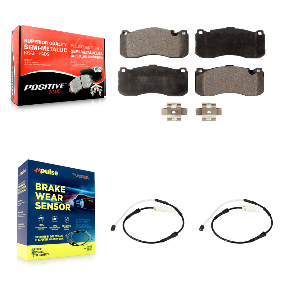Front Semi-Metallic Disc Brake Pads And Wear Sensors Kit For BMW 328i KPW-101323
