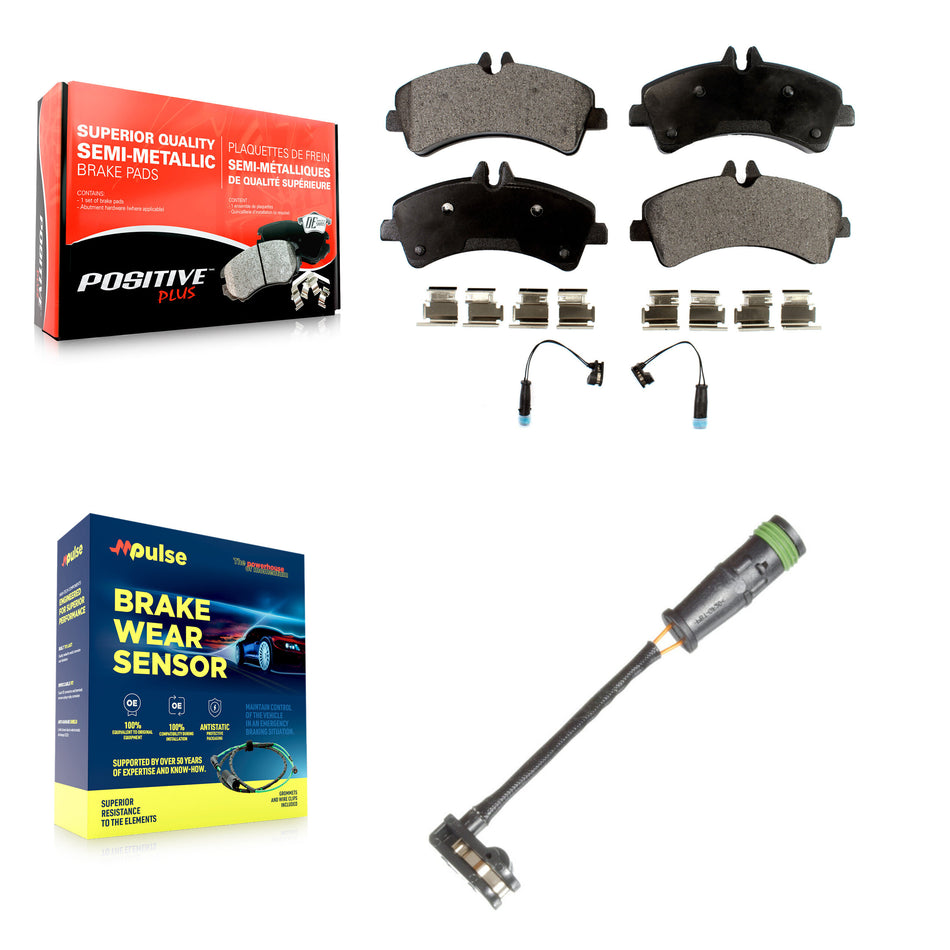 Rear Semi-Metallic Disc Brake Pads & Extra Wear Sensor Kit For Freightliner Sprinter 3500 KPW-101330