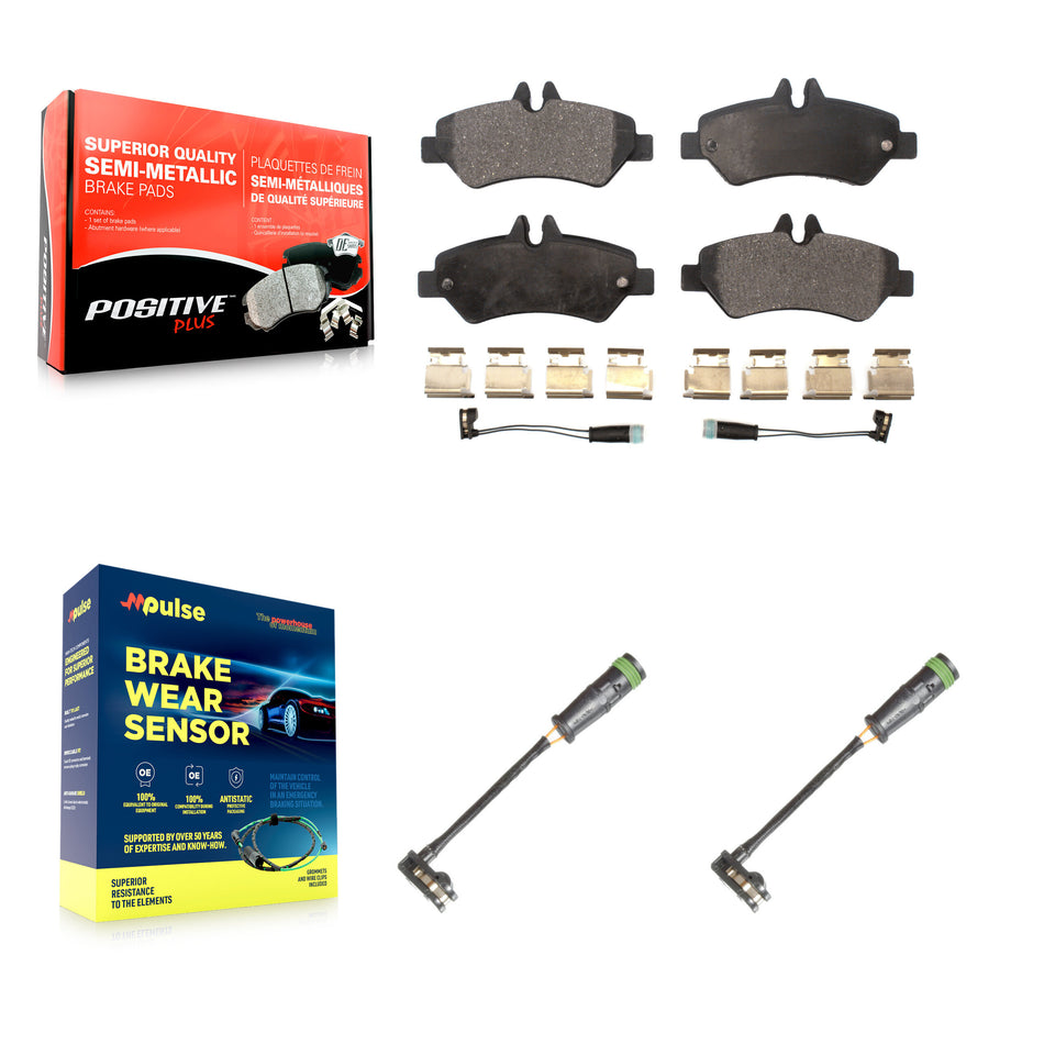Rear Semi-Metallic Brake Pads & Extra Wear Sensor Kit For Freightliner Sprinter 2500 3500 KPW-101339