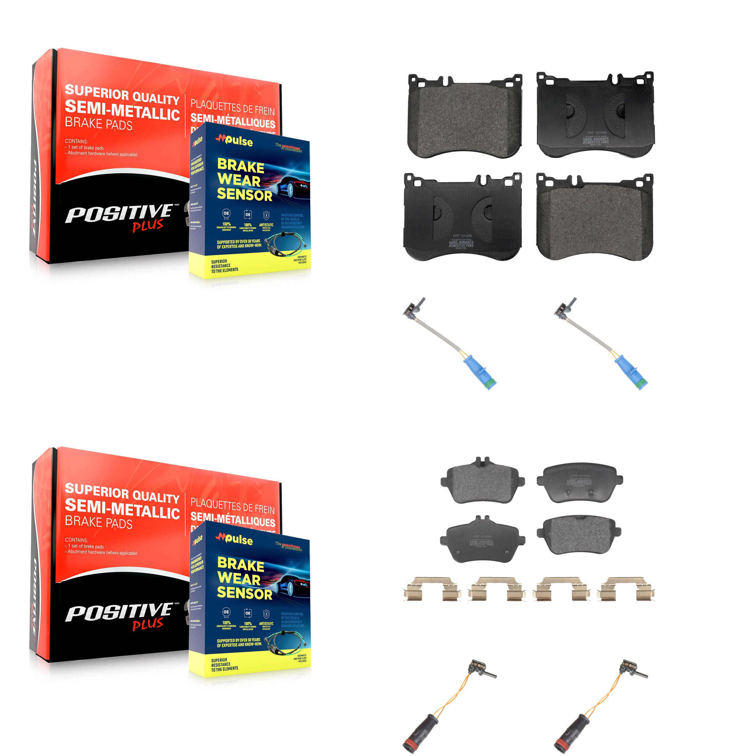 Front Rear Semi-Metallic Brake Pad Wear Sensor Kit For Mercedes-Benz S550 S560 S450 S550e KPW-101354
