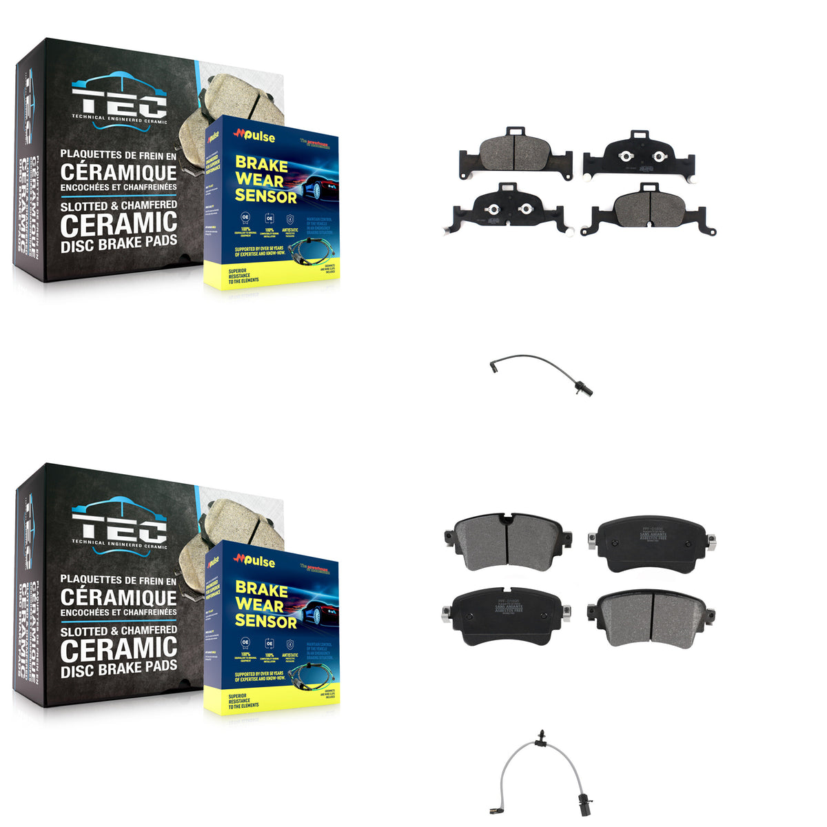 Front Rear Semi-Metallic Disc Brake Pads And Wear Sensors Kit For Audi A6 Quattro 2.0L KPW-101373