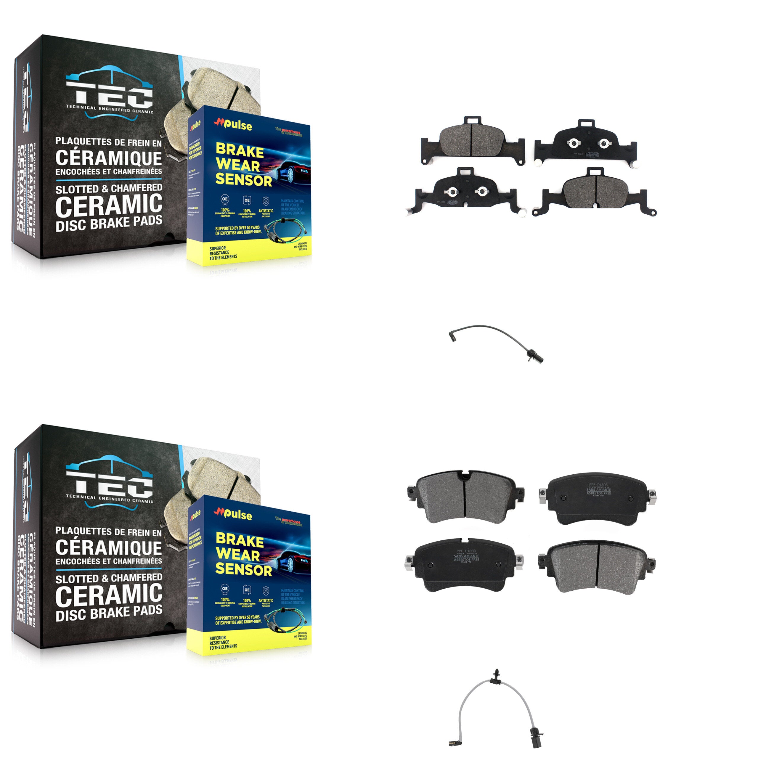 Front Rear Semi-Metallic Disc Brake Pads And Wear Sensors Kit For Audi A6 Quattro 2.0L KPW-101373