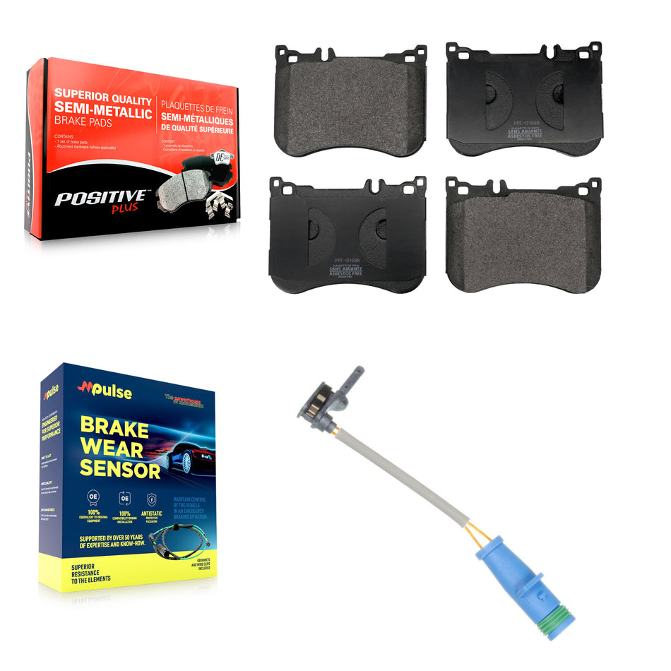Front Semi-Metallic Brake Pad & Wear Sensor Kit For Mercedes-Benz S550 S560 E53 AMG CLS53 KPW-101388
