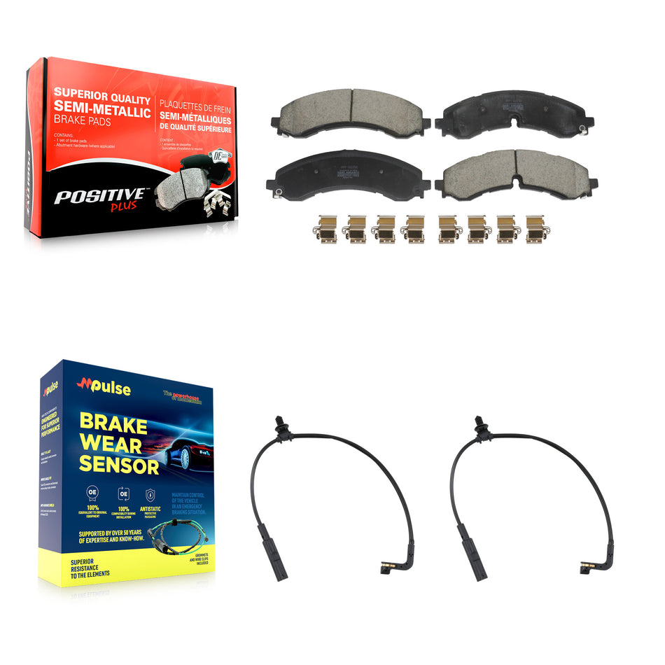 Front Semi-Metallic Brake Pads Wear Sensor Kit For GMC Chevrolet Sierra 2500 HD Silverado KPW-101408