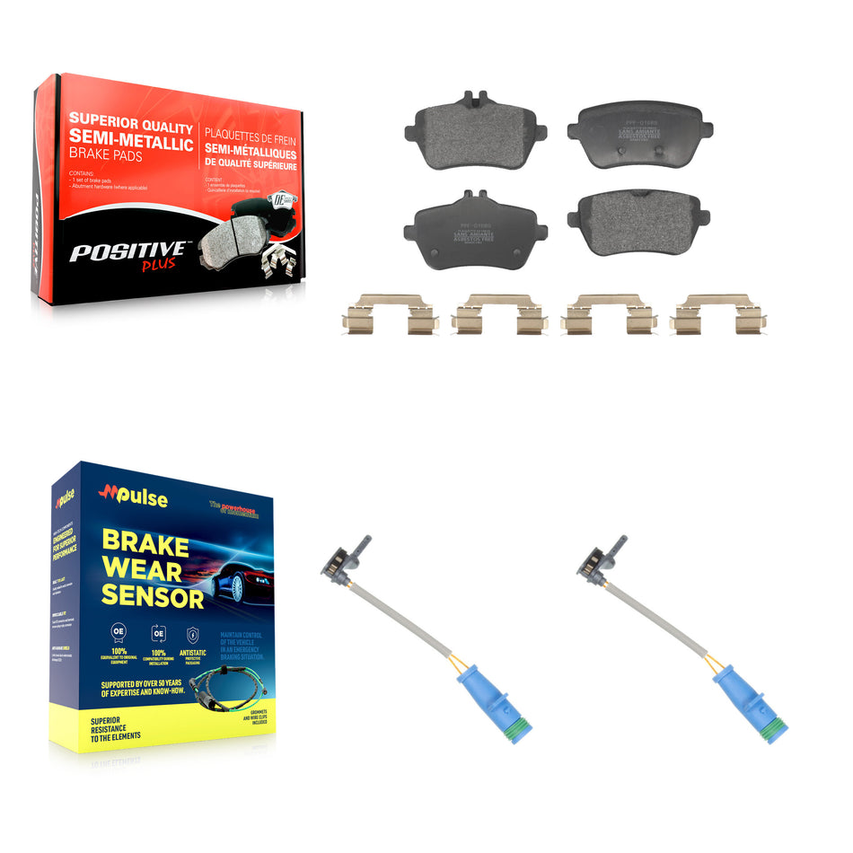 Rear Semi-Metallic Disc Brake Pads And Wear Sensors Kit For 2020 Mercedes-Benz S450 3.0L KPW-101415