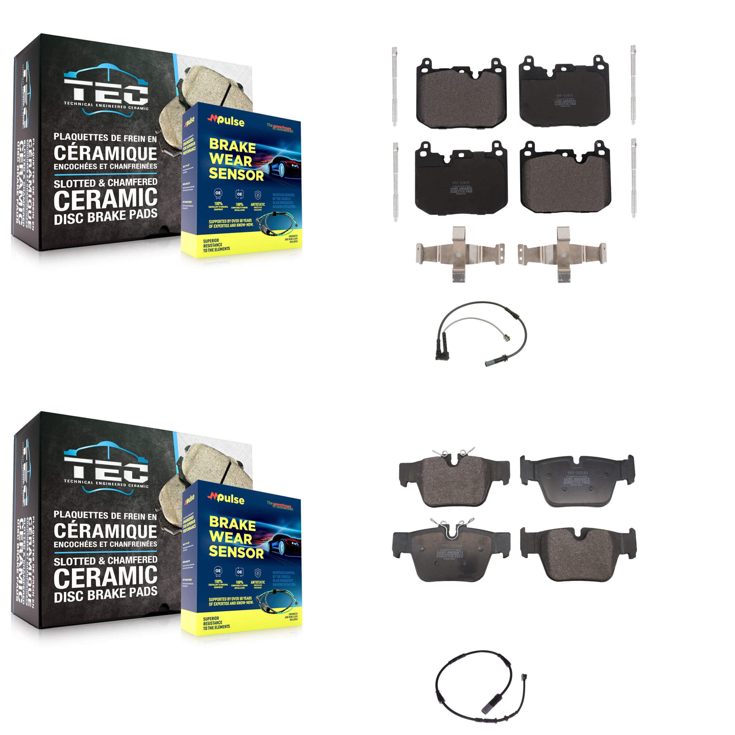 Front Rear Semi-Metallic Disc Brake Pads And Wear Sensors Kit For 2019-2020 BMW X2 M35i KPW-101437