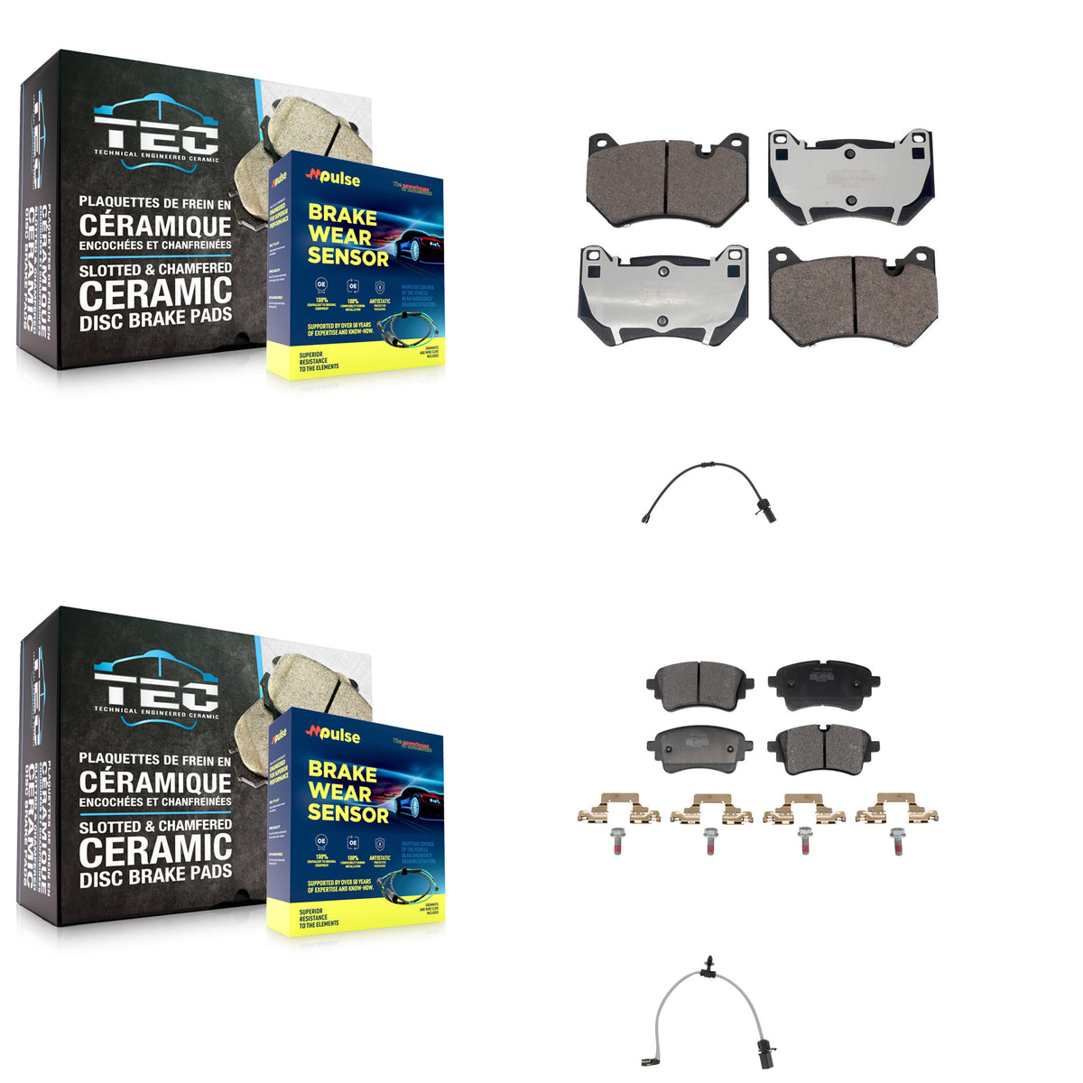 Front Rear Semi-Metallic Disc Brake Pads And Wear Sensors Kit For 2021 Audi Q5 2.0L KPW-101444