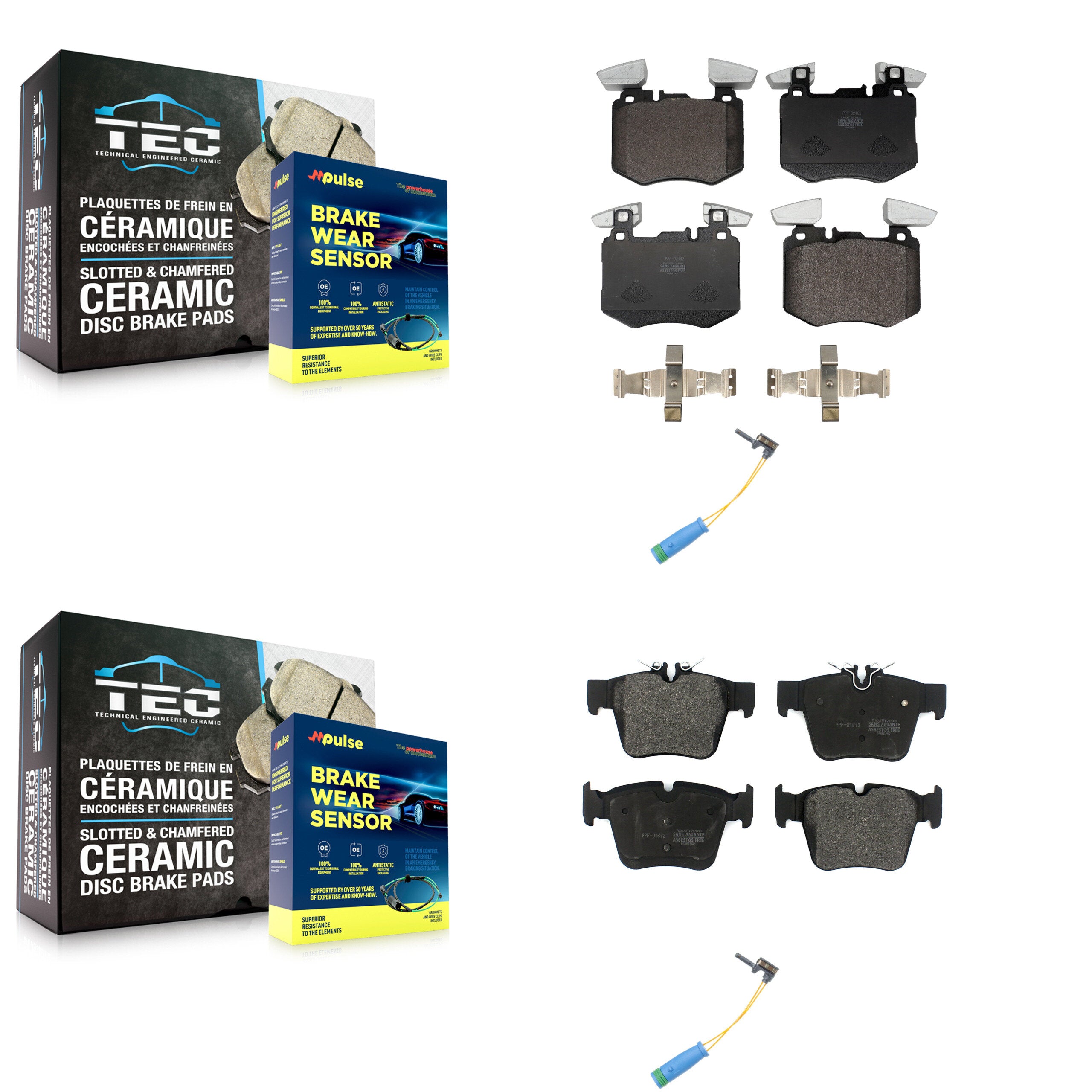 Front Rear Semi-Metallic Disc Brake Pads And Wear Sensors Kit For Mercedes-Benz GLC300 KPW-101446