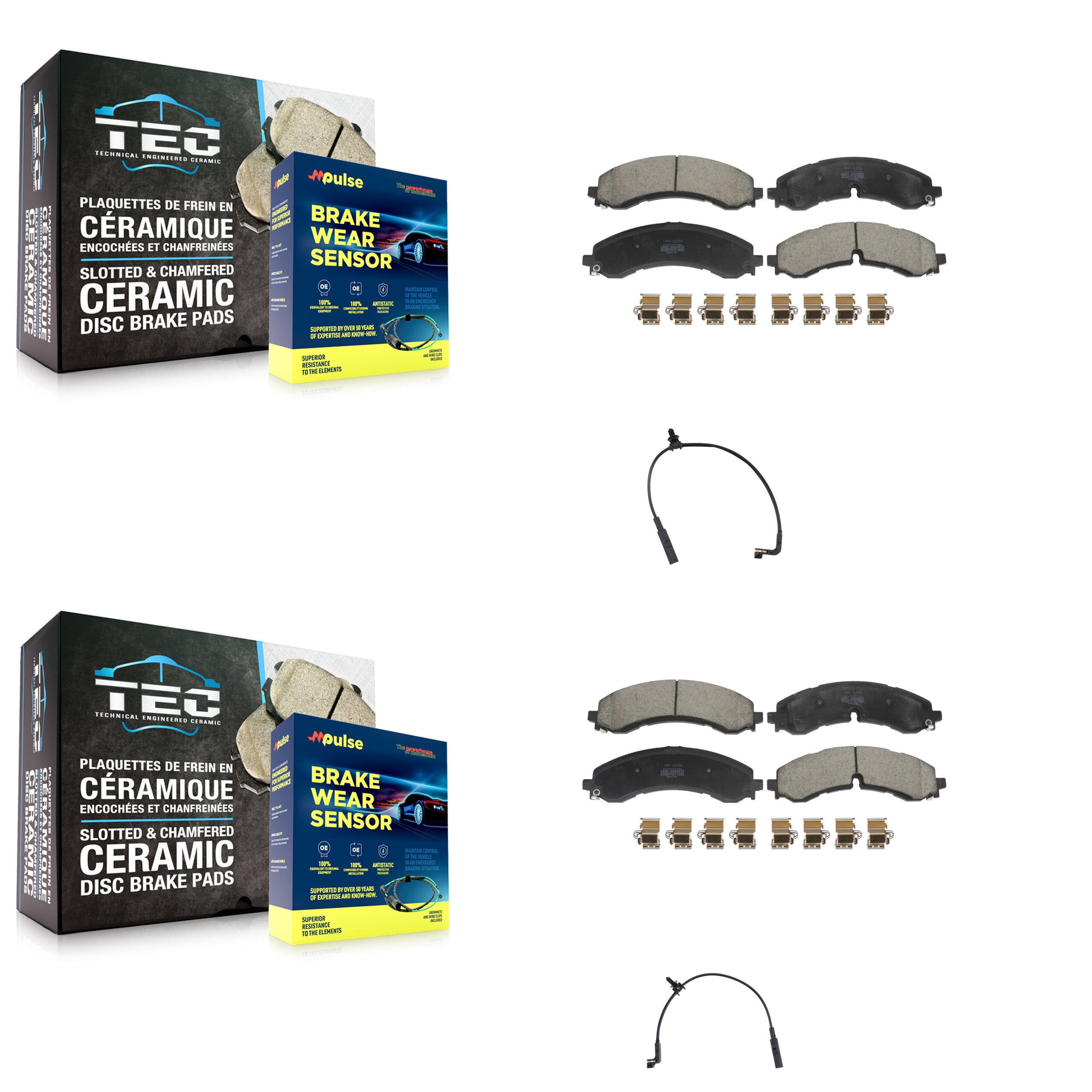 Front Rear Semi-Metallic Brake Pads Wear Sensor Kit For GMC Chevrolet Sierra 2500 HD 3500 KPW-101455