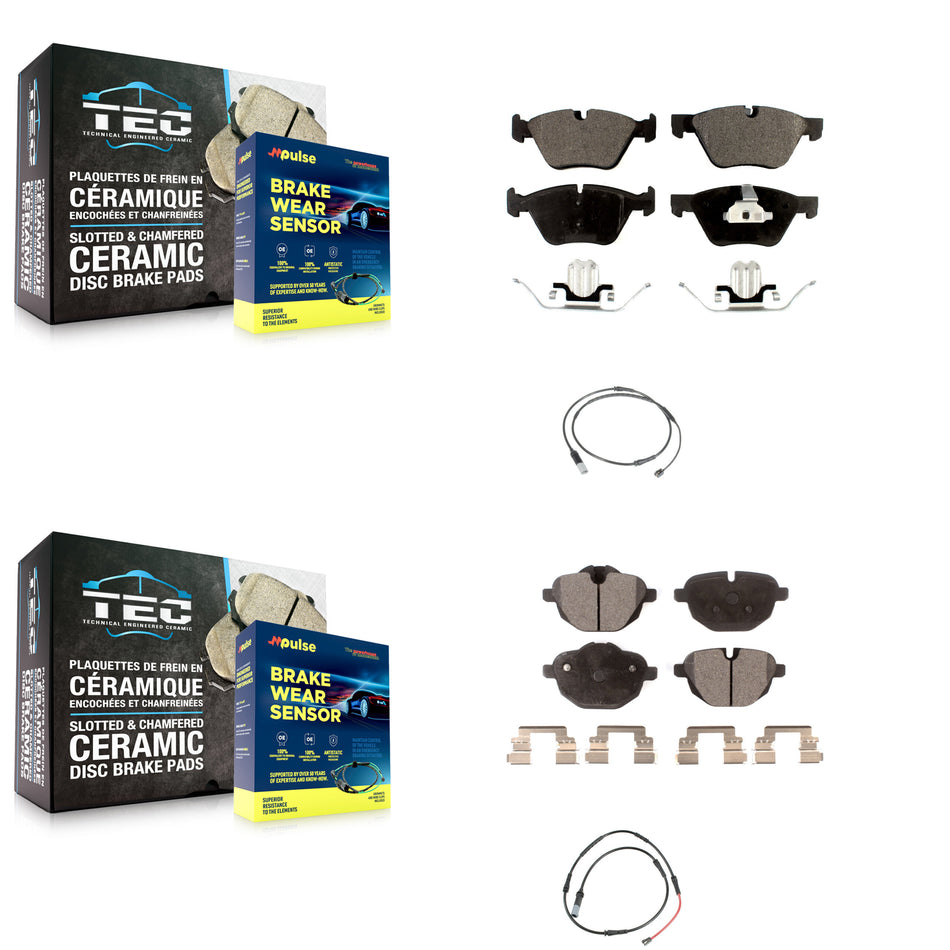 Front Rear Semi-Metallic Disc Brake Pads And Wear Sensors Kit For BMW 528i KPW-101473
