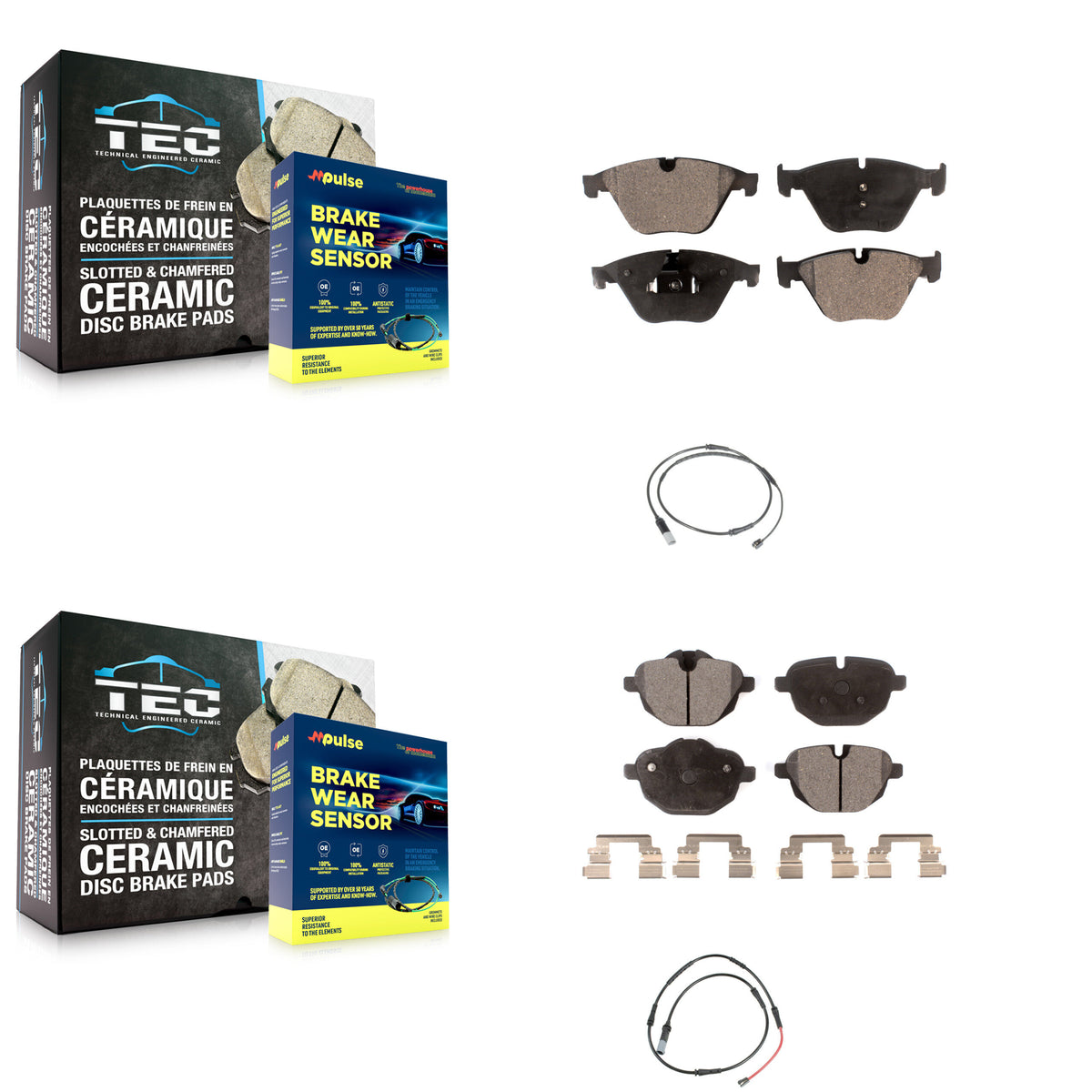 Front Rear Semi-Metallic Disc Brake Pads And Wear Sensors Kit For 2014-2016 BMW 528i 535d KPW-101474