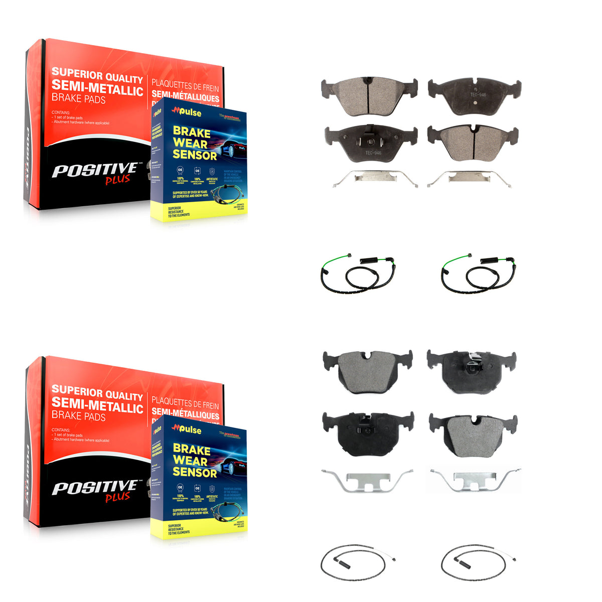 Front Rear Semi-Metallic Disc Brake Pads And Wear Sensors Kit For BMW X3 3.0L KPW-101479