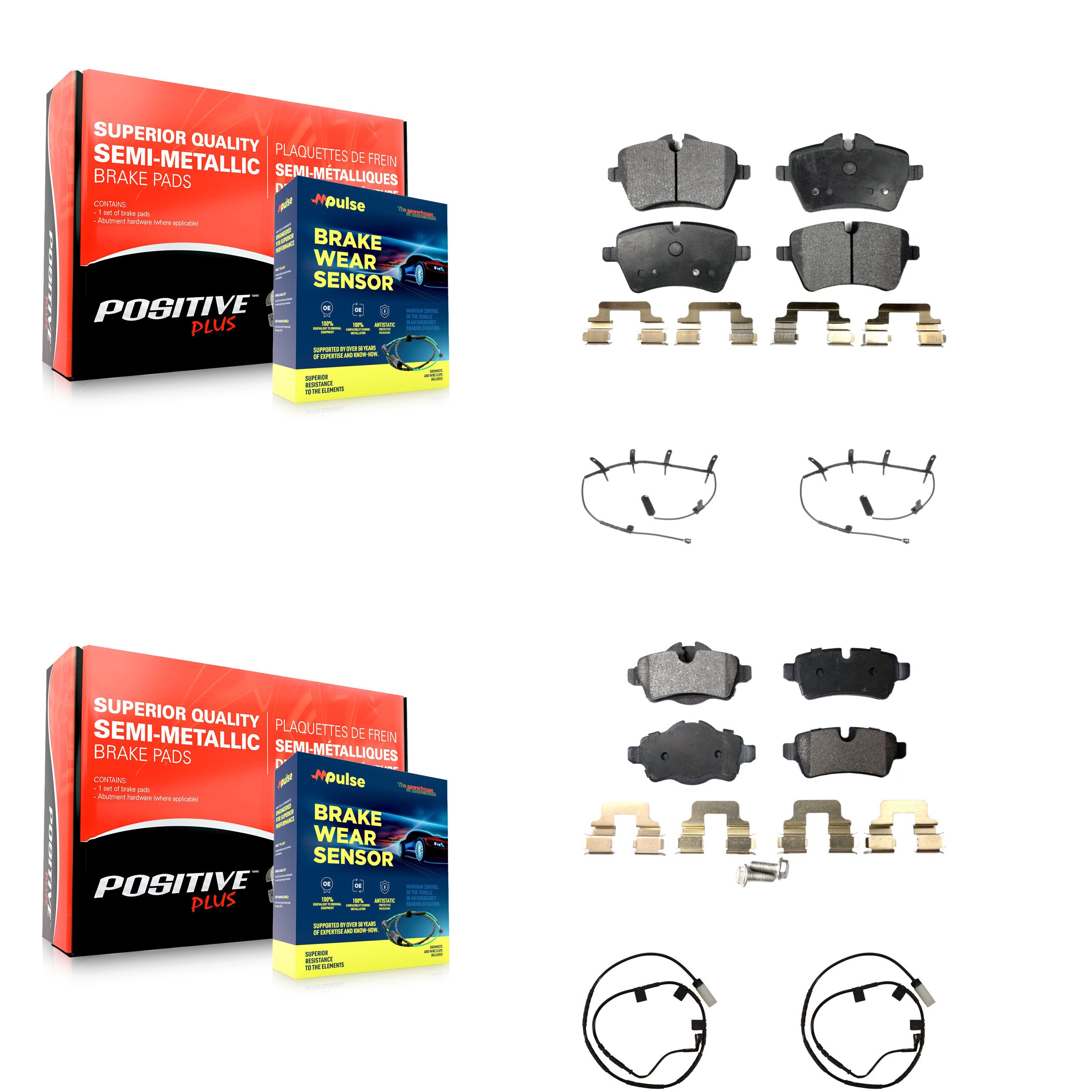 Front Rear Semi-Metallic Disc Brake Pads And Wear Sensors Kit For Mini Cooper KPW-101486