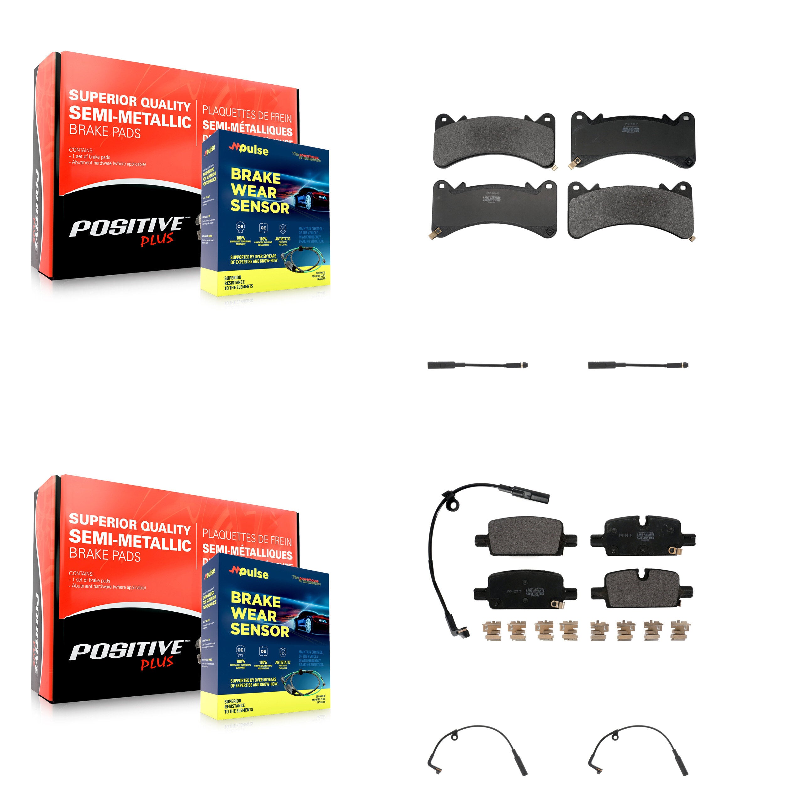 Front Rear Semi-Metallic Brake Pad Extra Wear Sensor Kit For GMC Sierra 1500 Chevrolet XL KPW-101488