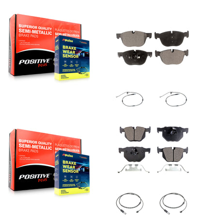 Front Rear Semi-Metallic Brake Pad & Wear Sensor Kit For 15-16 BMW X5 xDrive35d with 3.0L KPW-101490