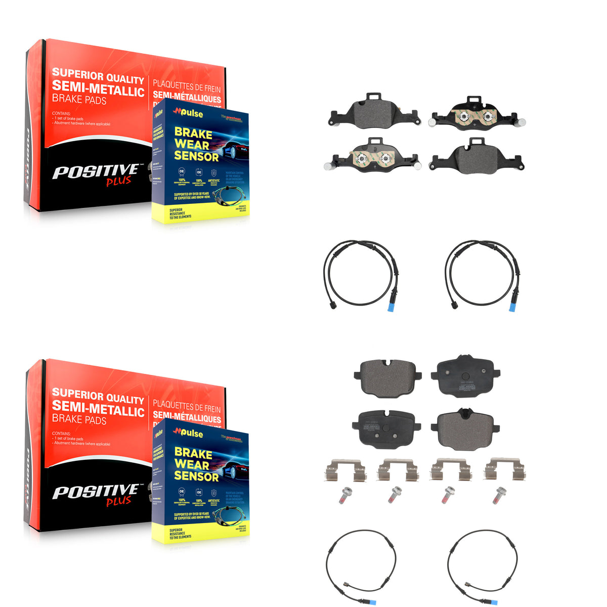 Front Rear Semi-Metallic Disc Brake Pads And Wear Sensors Kit For BMW X5 X6 KPW-101491