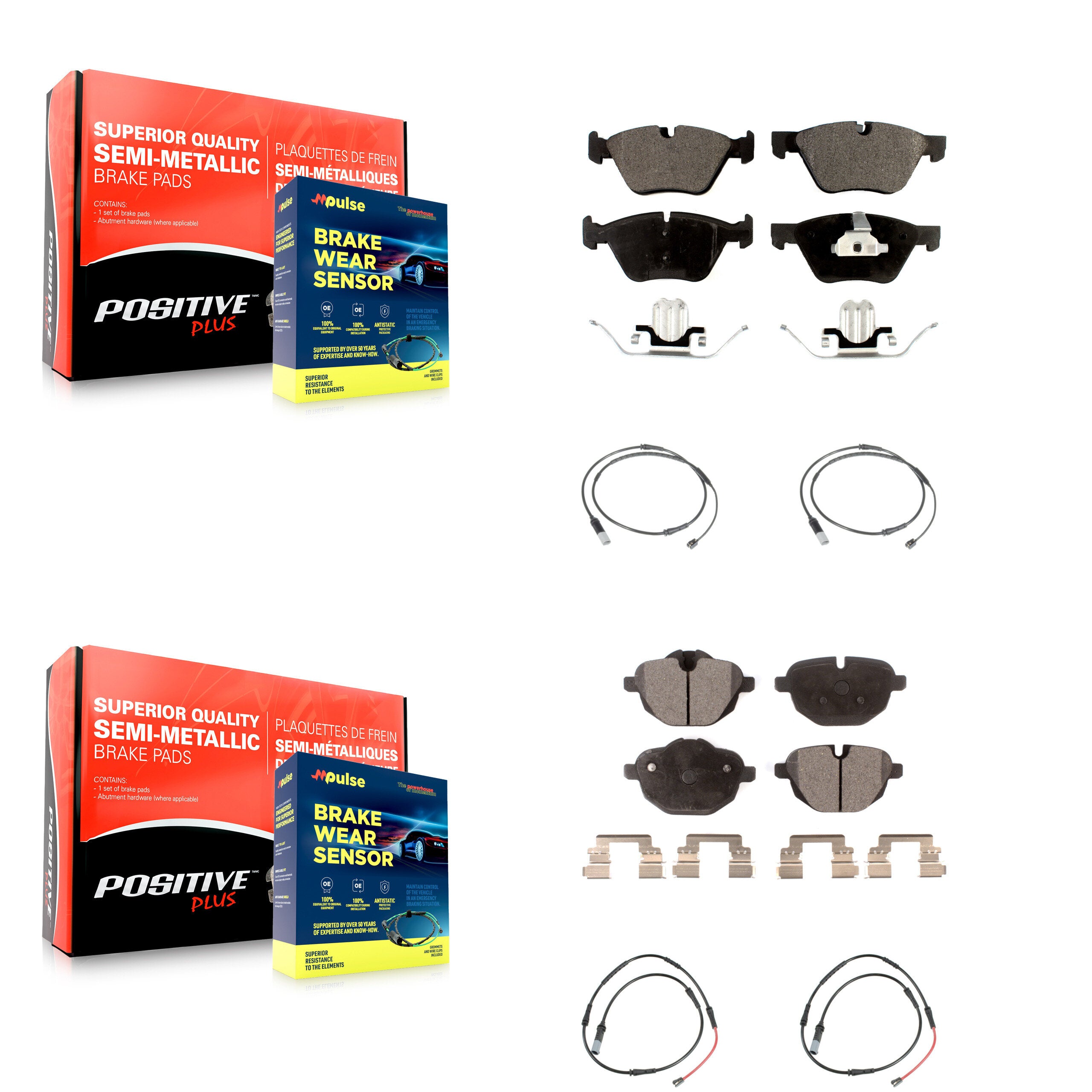Front Rear Semi-Metallic Disc Brake Pads And Wear Sensors Kit For BMW 528i KPW-101493